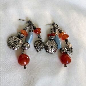 Carnelian Stone Chunky Dangle Earrings, Southwestern Boho